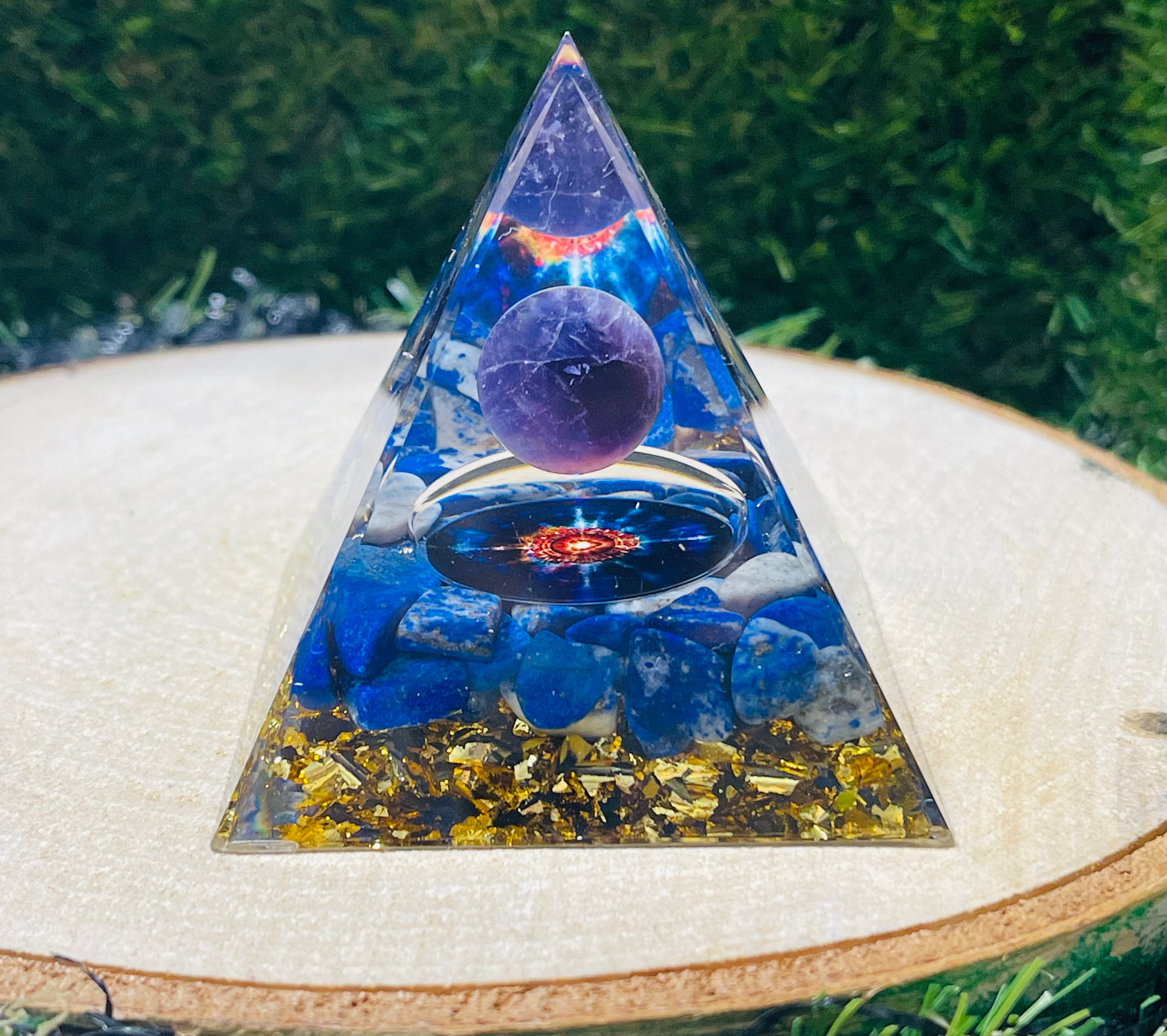 Pendentif Orgonite Lune En Lapis Lazuli & Améthyste - Symbole Paix Et Relaxation - Neuf Avec étiquettes