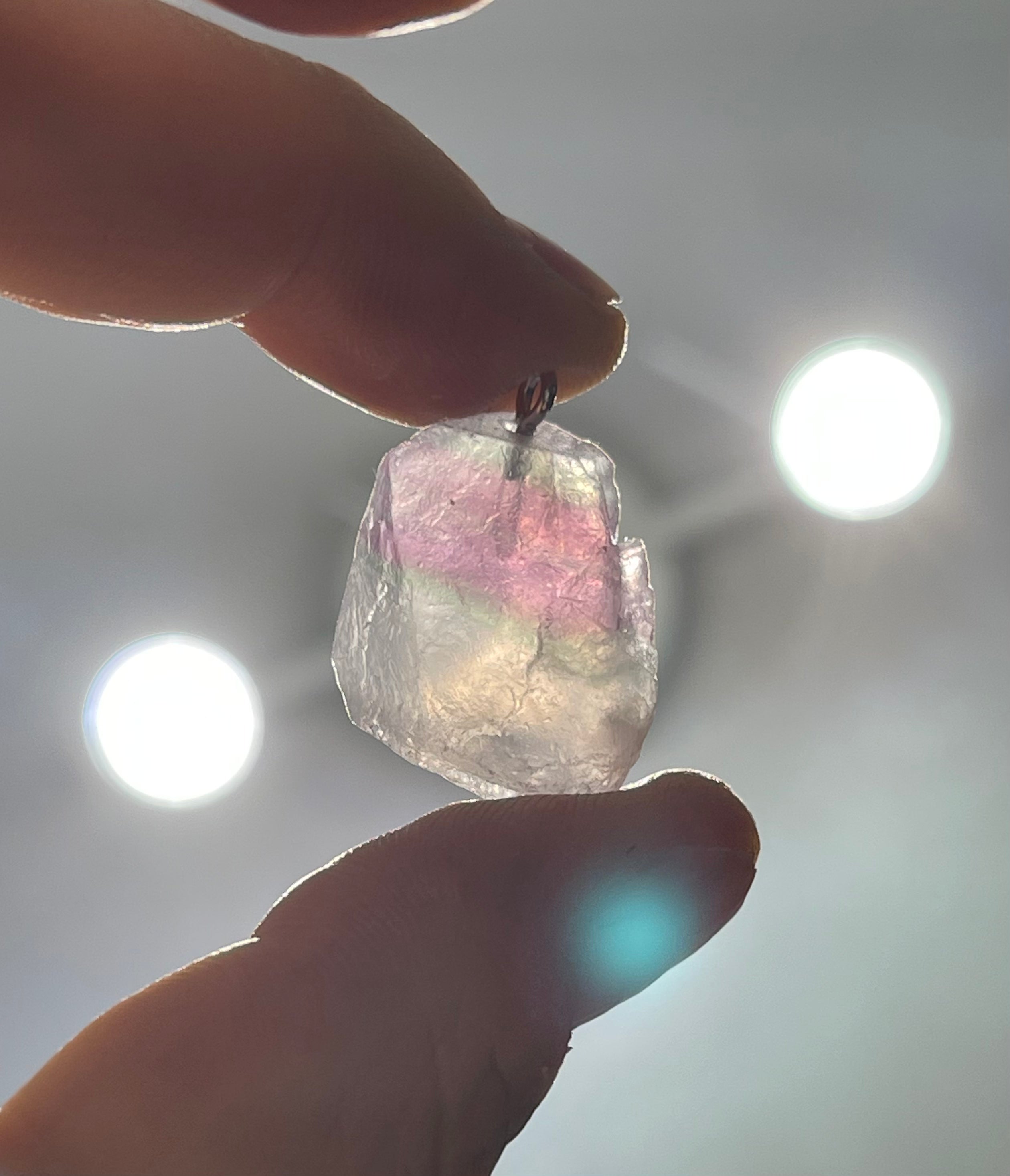 Pendentif prisme cristal de roche acier inoxydable