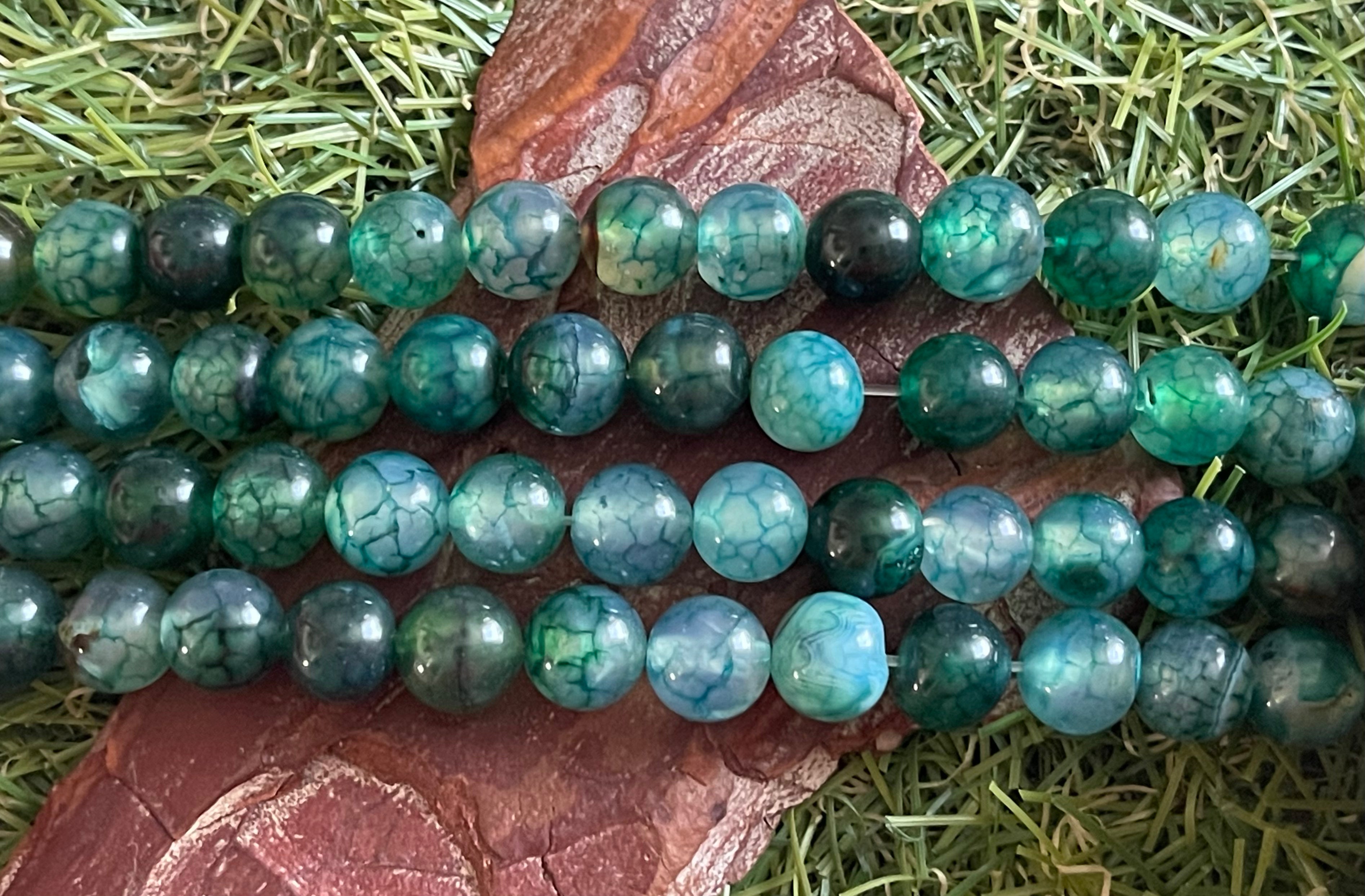 Bracelet perles Agate veine de dragon verte | Véritables pierres fines