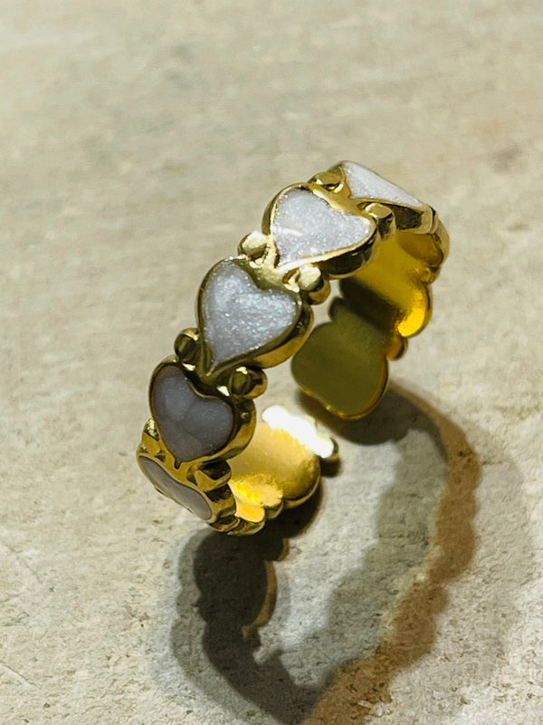 Bague cœur blanc, taille réglable - les bijoux de Thea 