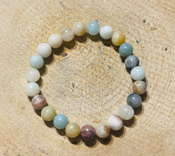 Lot de 5 Bracelets en perles en pierre naturelle Multi Amazonite 8 mm (76) - les bijoux de Thea 