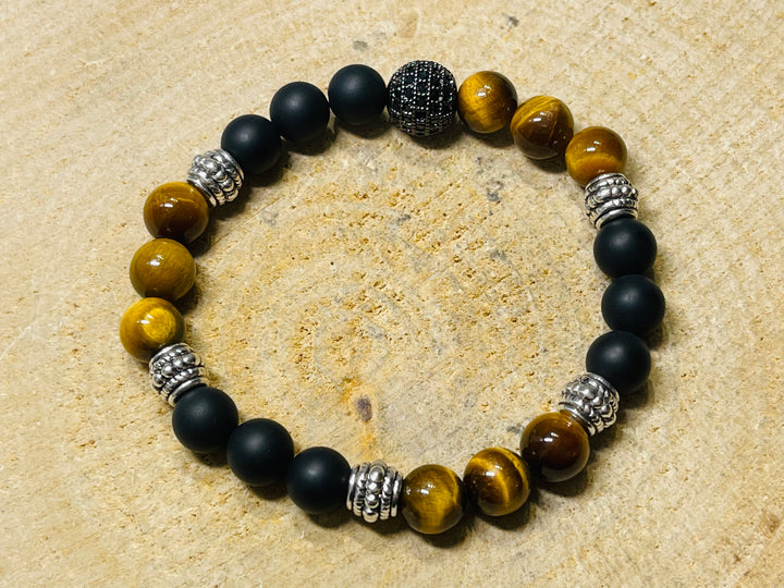 Lot de 5 Bracelets en perles naturelles en Oeil de tigre et Agate en 8 mm (52) - les bijoux de Thea 