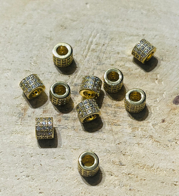 Intercalaire rondelle dorée avec CZ, 7x6 mm pour bracelet - les bijoux de Thea 