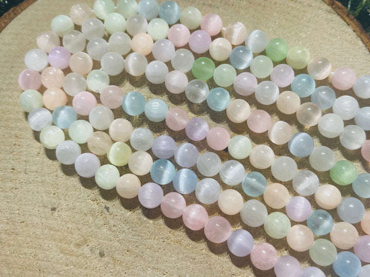 Perles naturelles en Sélénite arc en ciel foncé du Canada en 8 mm - les bijoux de Thea 