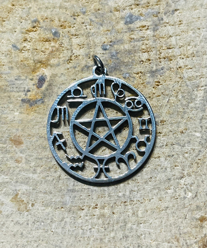 Lot de 2 Pendentifs Étoile satanique Pentacle signe zodiaque argenté - les bijoux de Thea