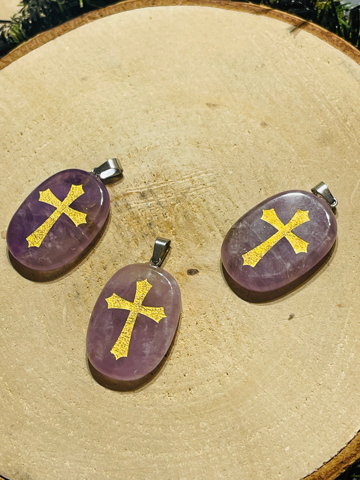 Pendentif en Amethyste et croix dorée - les bijoux de Thea