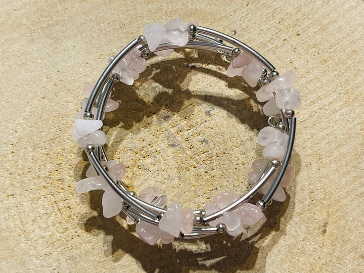 Lot de 5 Bracelets fil à mémoire en perles naturelles en Quartz rose (10) - les bijoux de Thea 