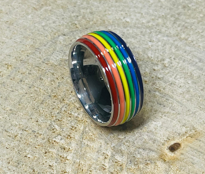 Bague en Acier au Titane arc en ciel LGBT, Taille 55 - Les bijoux de Théa