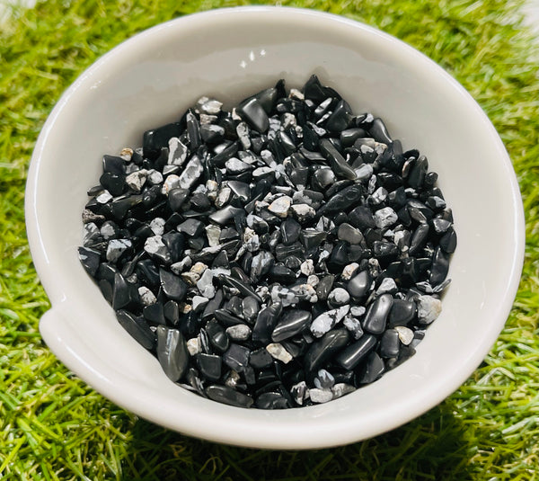 Chips / pépites naturelles Obsidienne flocon non percées en 3-10 mm (50 grs)
