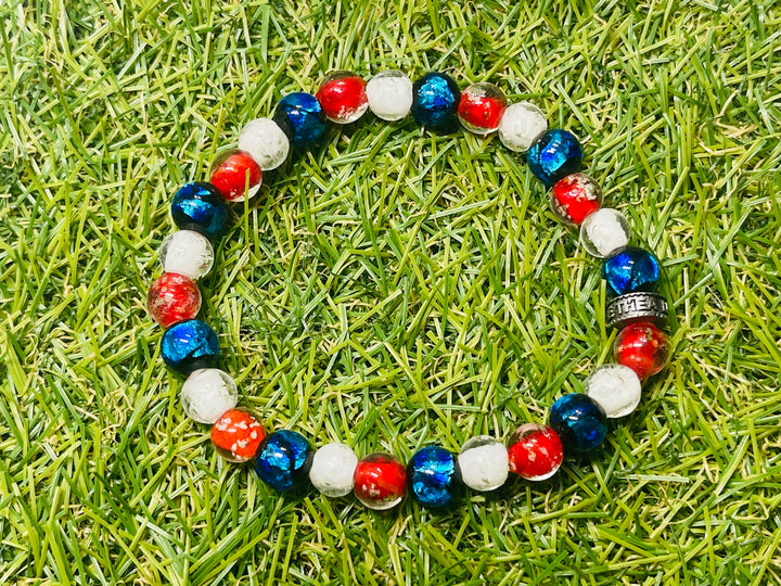 Bracelet en perles Lumineuses France bleu blanc rouge en 8 mm - les bijoux de Thea 