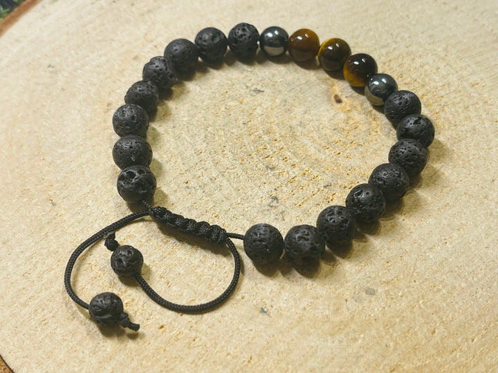 Lot de 5 Bracelets réglables en perles naturelles en Pierre de lave, Hématite et Oeil de tigre (40) - les bijoux de Thea 