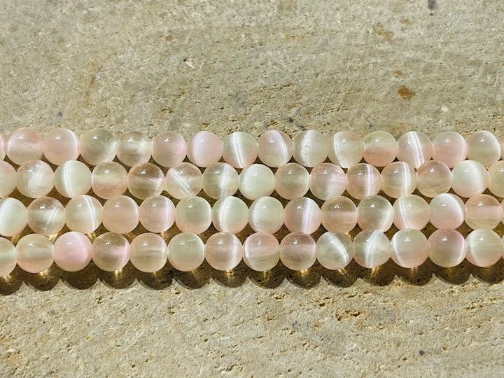 Perles en pierre naturelle en Sélénite rose jaune clair du Canada en 6 mm - les bijoux de Thea 