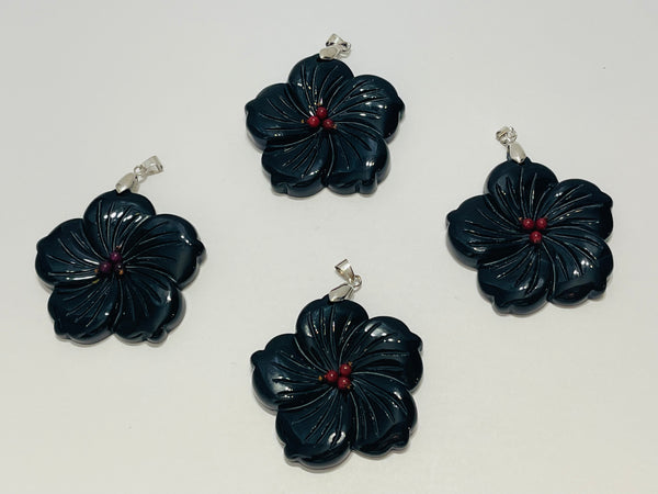 Gros Pendentif Fleur en Onyx - les bijoux de Thea 