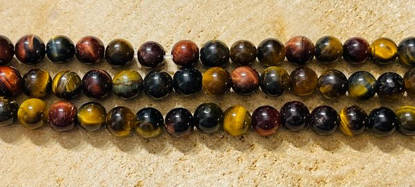 Perles naturelles en Oeil de Tigre, Oeil de Faucon et Oeil de Taureau en 6 mm