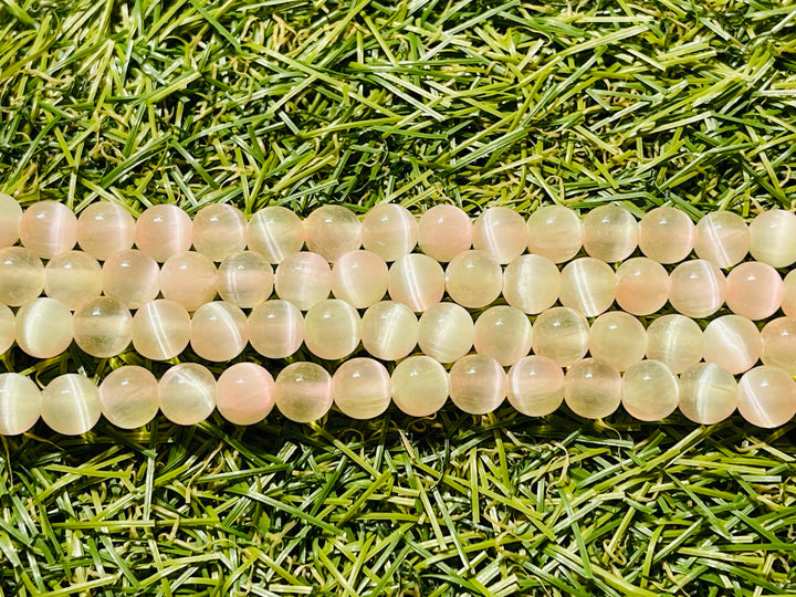 Perles en pierre naturelle en Sélénite rose jaune clair du Canada en 6 mm - les bijoux de Thea 