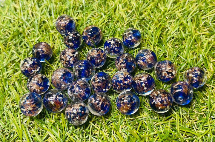 Perles Lumineuses en verre bleues nuit et paillettes dorées en 12 mm pour bracelet - Les bijoux de Théa