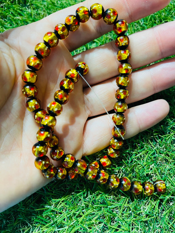 Perles en verre Hotaru d’Okinawa jaunes rouges 8 mm pour bracelet