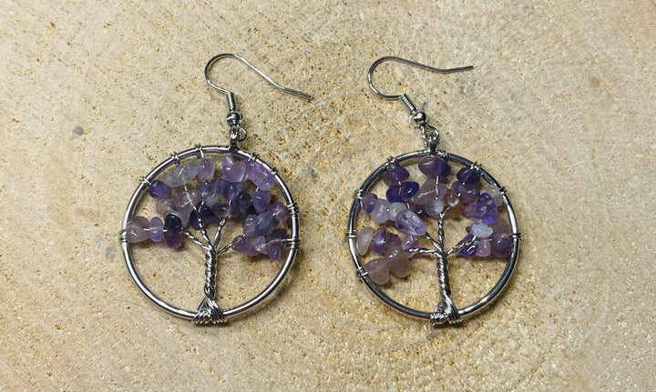 Paire de Boucle d’oreilles en Amethyste en forme d arbre de vie - les bijoux de Thea 