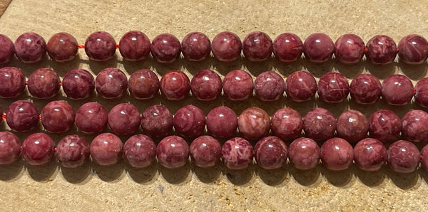 Perles naturelles en Marbre rouge / bordeaux en 8 mm - les bijoux de Thea 