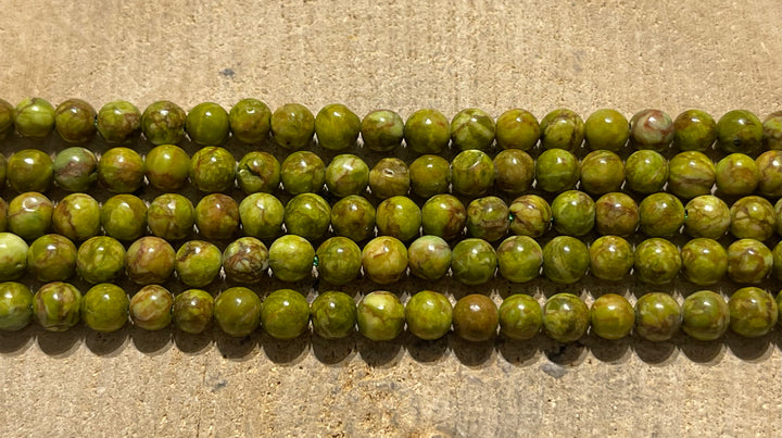 Perles en pierre naturelle en Marbre vert olive en 6 mm - les bijoux de Thea 