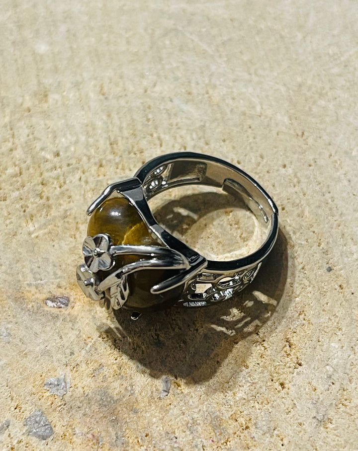 Bague Coeur en Oeil de tigre, Taille réglable - les bijoux de Thea 