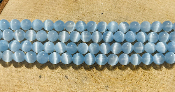 Perles naturelles en Sélénite bleue claire du Canada en 8 mm - les bijoux de Thea 