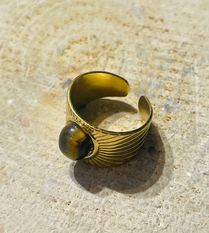 Bague avec œil de tigre, taille réglable (55-58) - les bijoux de Thea 