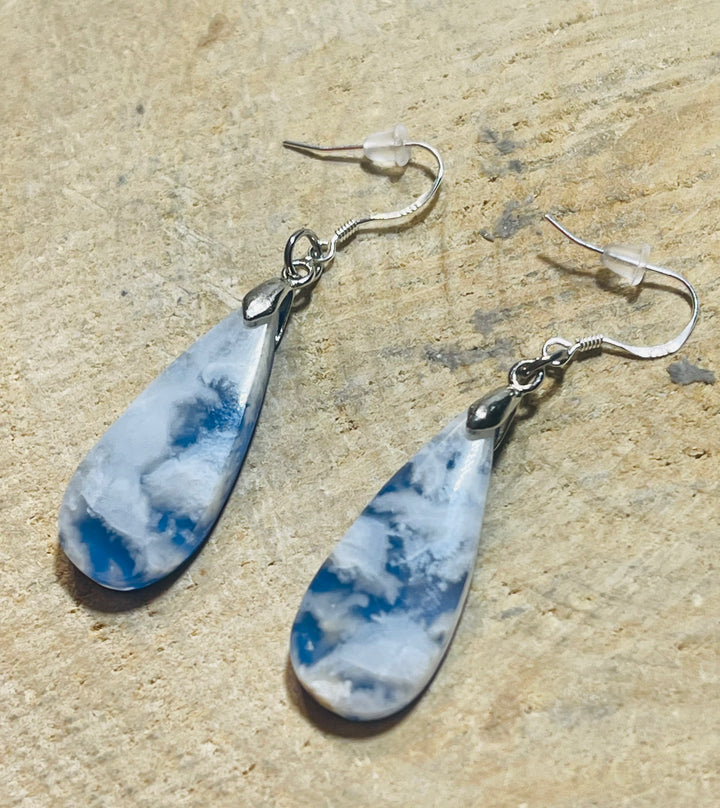 Paire de boucles d’oreilles Argent 925 en Agate Plume - les bijoux de Thea 