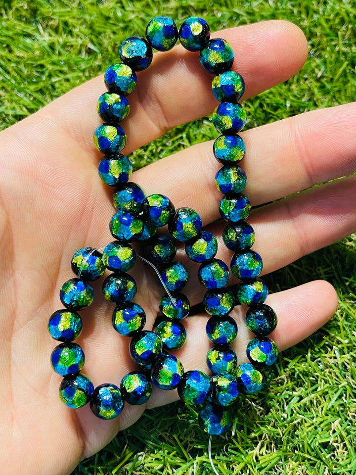 Perles en verre Hotaru d’Okinawa bleues jaunes 8 mm pour bracelet - Les bijoux de Théa