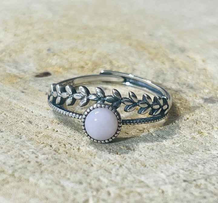 Bague en Argent 925 sertie d’une Opale rose, Taille 58-61 (réglable) - les bijoux de Thea