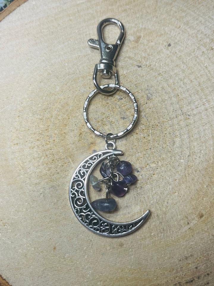 Porte-clés en Fluorite et Lune - les bijoux de Thea 