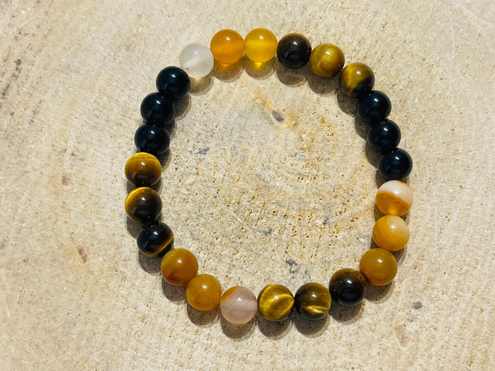 Lot de 5 Bracelets en perles naturelles en Oeil de tigre, Agate et Onyx en 8 mm (54)