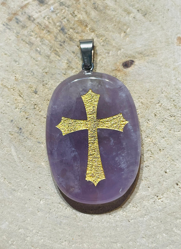 Pendentif en Amethyste et croix dorée - les bijoux de Thea 