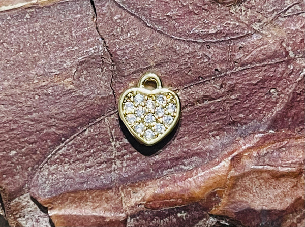 Lot de 2 Breloques coeur doré et diamants CZ - les bijoux de Thea 