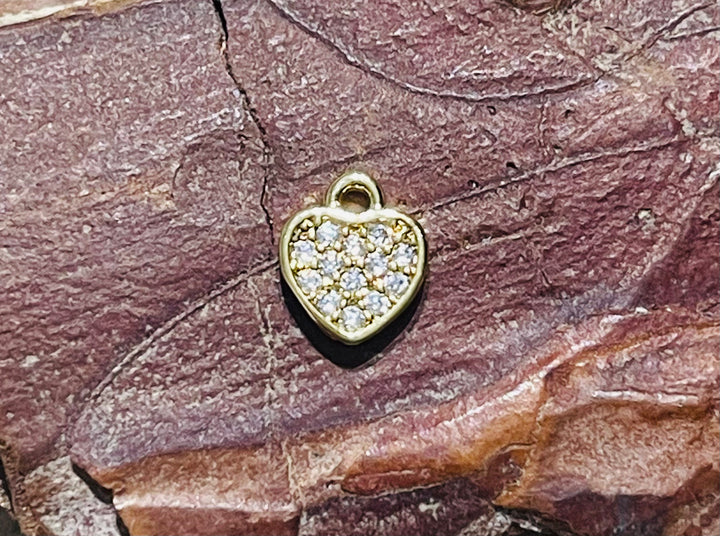 Lot de 2 Breloques coeur doré et diamants CZ - les bijoux de Thea 