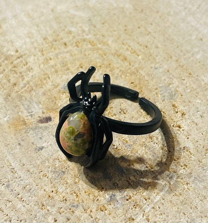 Bague Araignée en Unakite, Taille 53-59 (réglable) - les bijoux de Thea 