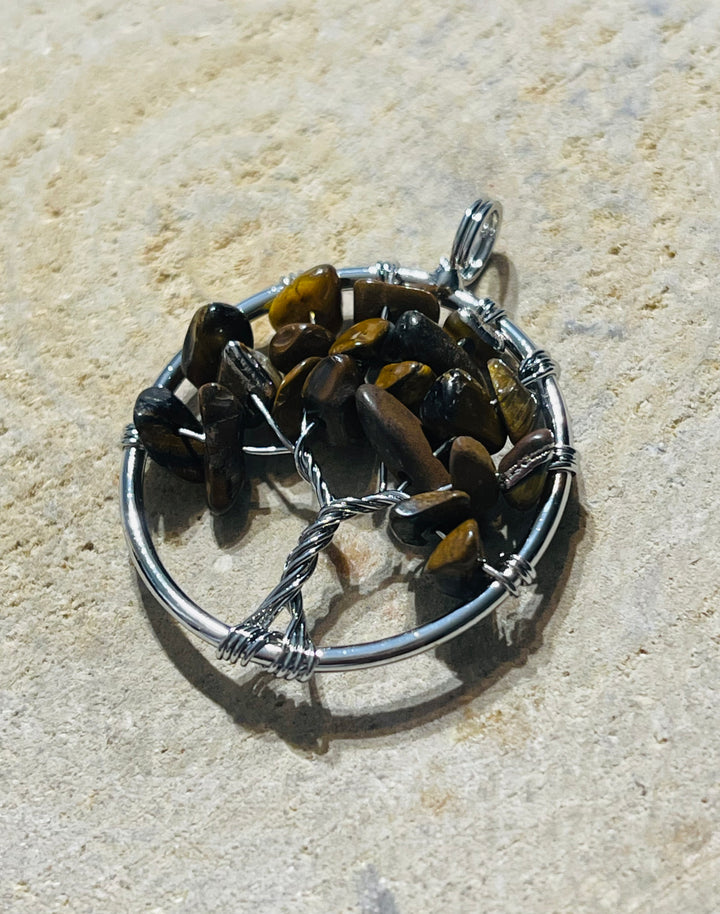 Pendentif en arbre de vie en Œil de tigre - les bijoux de Thea 