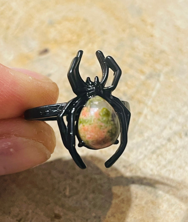 Bague Araignée en Unakite, Taille 53-59 (réglable) - les bijoux de Thea