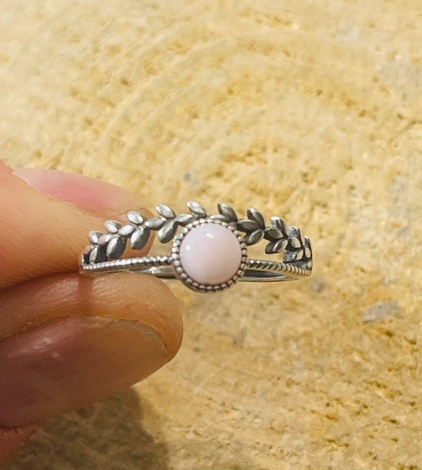Bague en Argent 925 sertie d’une Opale rose, Taille 58-61 (réglable) - les bijoux de Thea