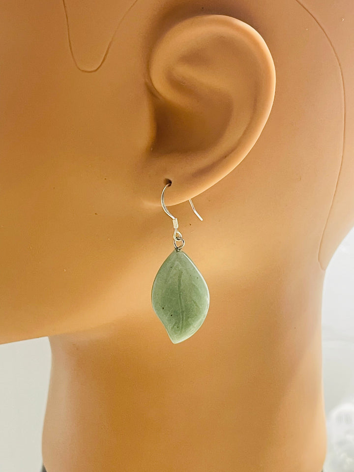 Paire de Boucles d’oreilles feuille en Aventurine et Argent 925 - les bijoux de Thea 