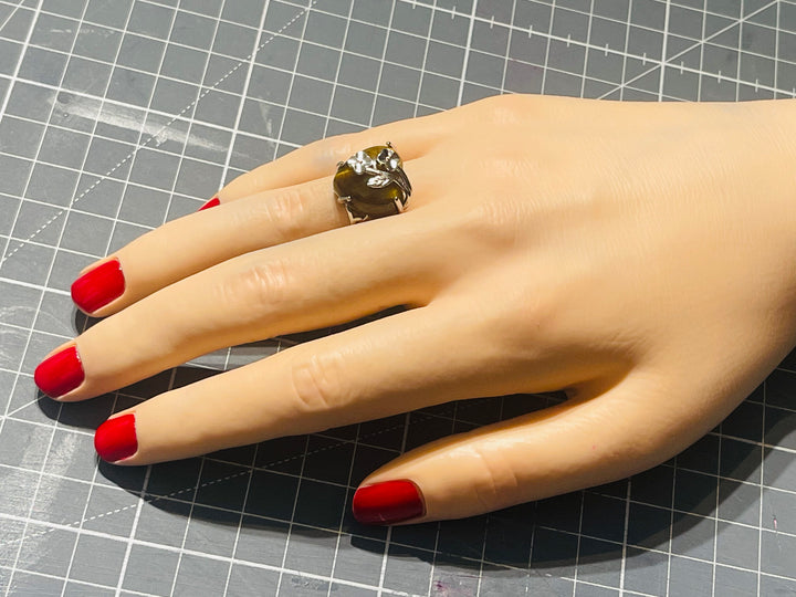 Bague Coeur en Oeil de tigre, Taille réglable - les bijoux de Thea 