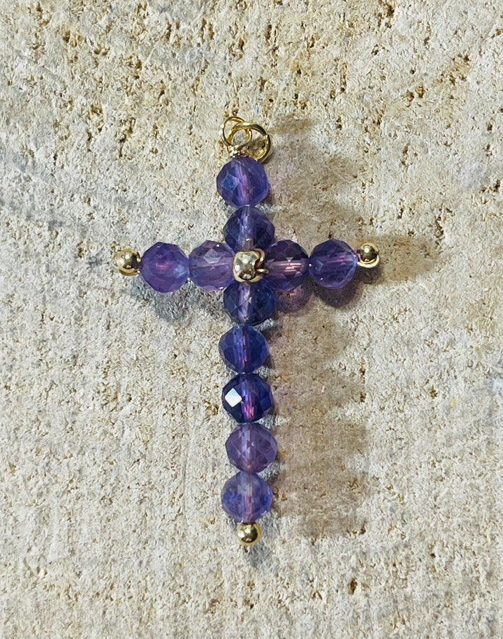 Pendentifs Croix en pierre naturelle Améthyste, Apatite, Howlite, Onyx et Œil de tigre au choix  - les bijoux de Thea 
