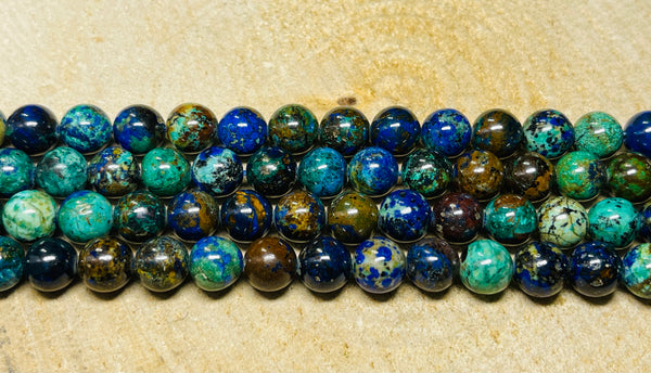 Perles naturelles en Azurite en 8 mm (lot de 10) - Les bijoux de Théa