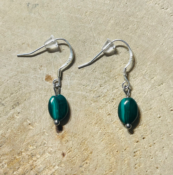 Paire de boucles d’oreilles en Argent 925 et Malachite - les bijoux de Thea 