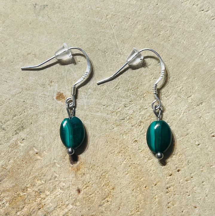 Paire de boucles d’oreilles en Argent 925 et Malachite - les bijoux de Thea 