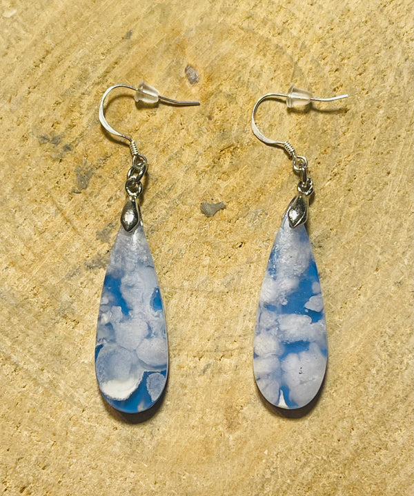 Paire de boucles d’oreilles Argent 925 en Agate Plume - les bijoux de Thea