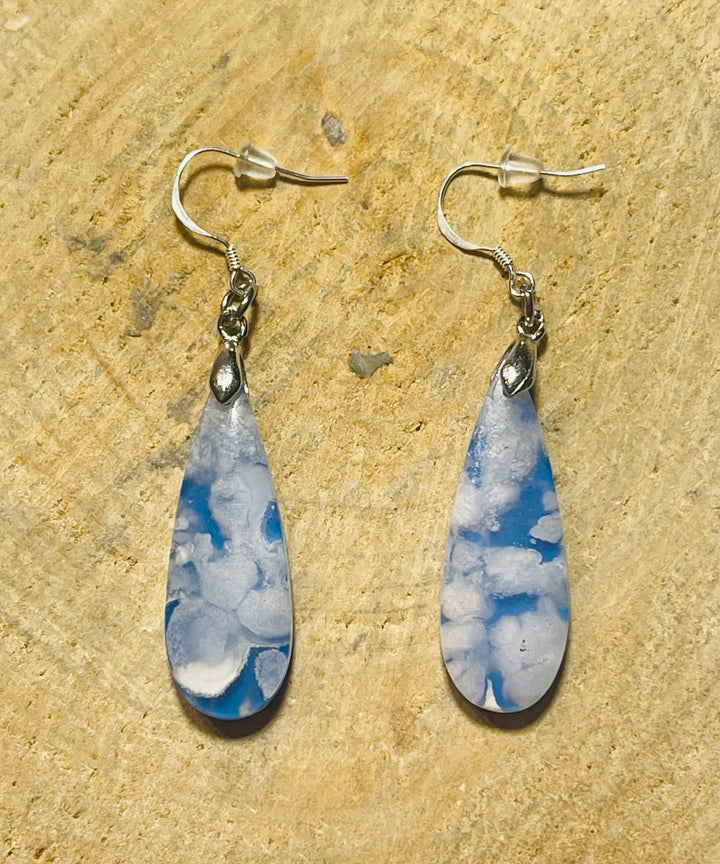 Paire de boucles d’oreilles Argent 925 en Agate Plume - les bijoux de Thea