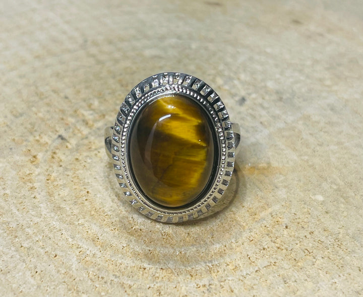 Bague sertie d'une Oeil de tigre , Taille 58 - les bijoux de Thea 