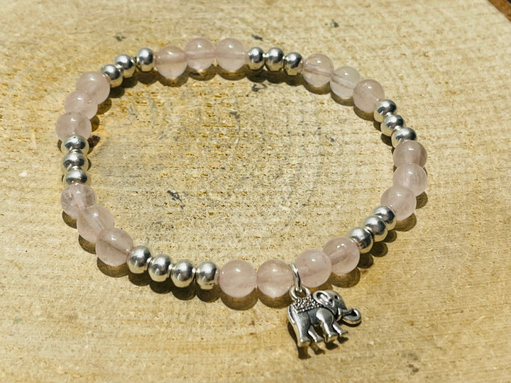 Lot de 5 Bracelets en perles naturelles en Quartz rose et ganesh (27) - les bijoux de Thea 