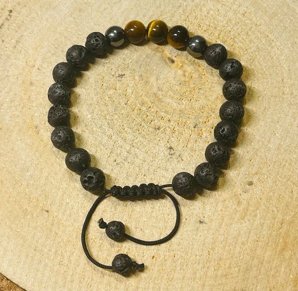 Lot de 5 Bracelets réglables en perles naturelles en Pierre de lave, Hématite et Oeil de tigre (40) - les bijoux de Thea 